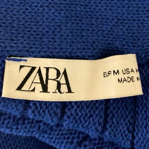 Zara Women's Blue Pleated Rib Knit High Waist Mini A-Line Flared Skirt Size M - Picture 4 of 5